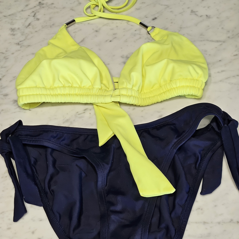 Sports Illustrated Yellow Swim Top and Navy Bikini Set Bottom